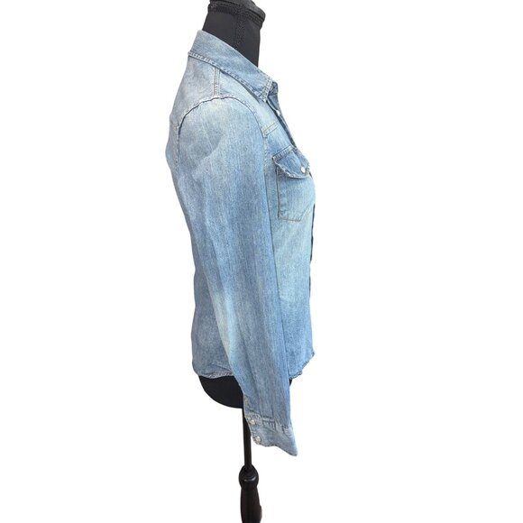 Y2K Vintage Wet Seal Classic Denim Pearl Snap Button Down Cowgirl Western Shirt - Picture 5 of 9